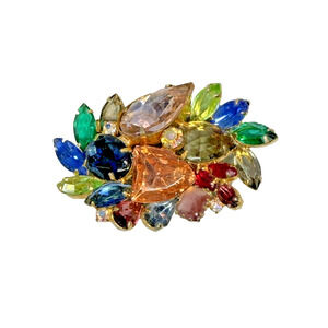 40s Designer Multi-Color 3" Brooch/Pin Sparkly Vibrant Colorful